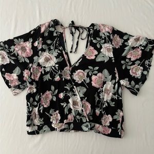 Black and pink floral crop top size medium